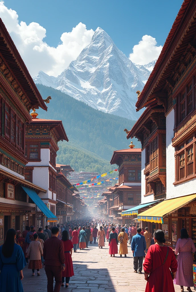 Thimphu with magnificent buildings and people