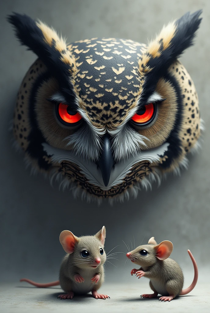 Owl face with red eyes gray background rat high resolution , realist