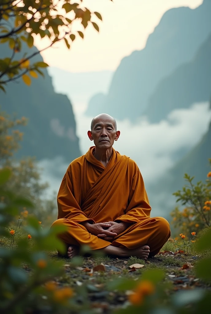 I have a youtube channel as Thrive Mindset it is a motivational channel and generate a cover photo for it in peace full monk