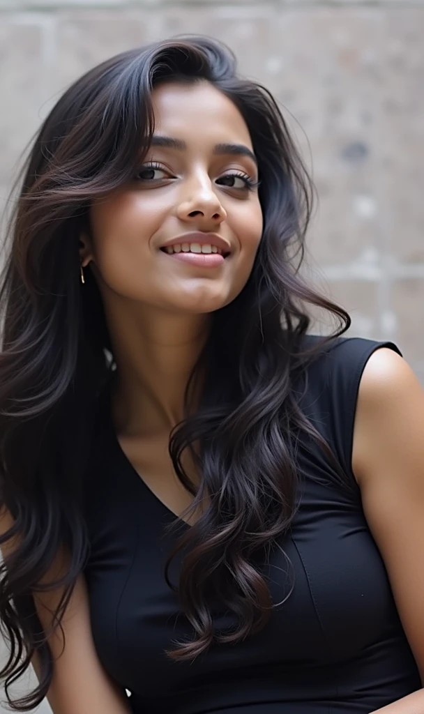 20 years old cute indian girl , long hair  ,short black dress , sexy and hot , big boobs , deep cleavage , sexy navel , sexy belly , short blue jeans 