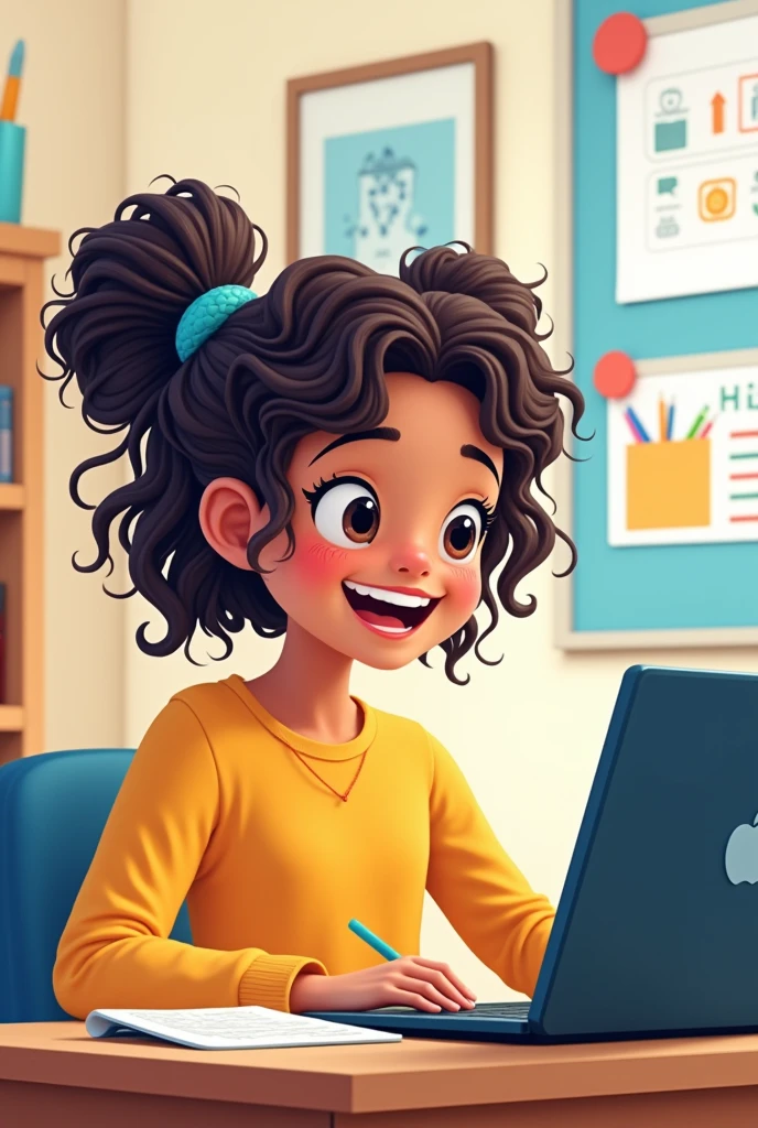 girl with curlers in virtual class 



