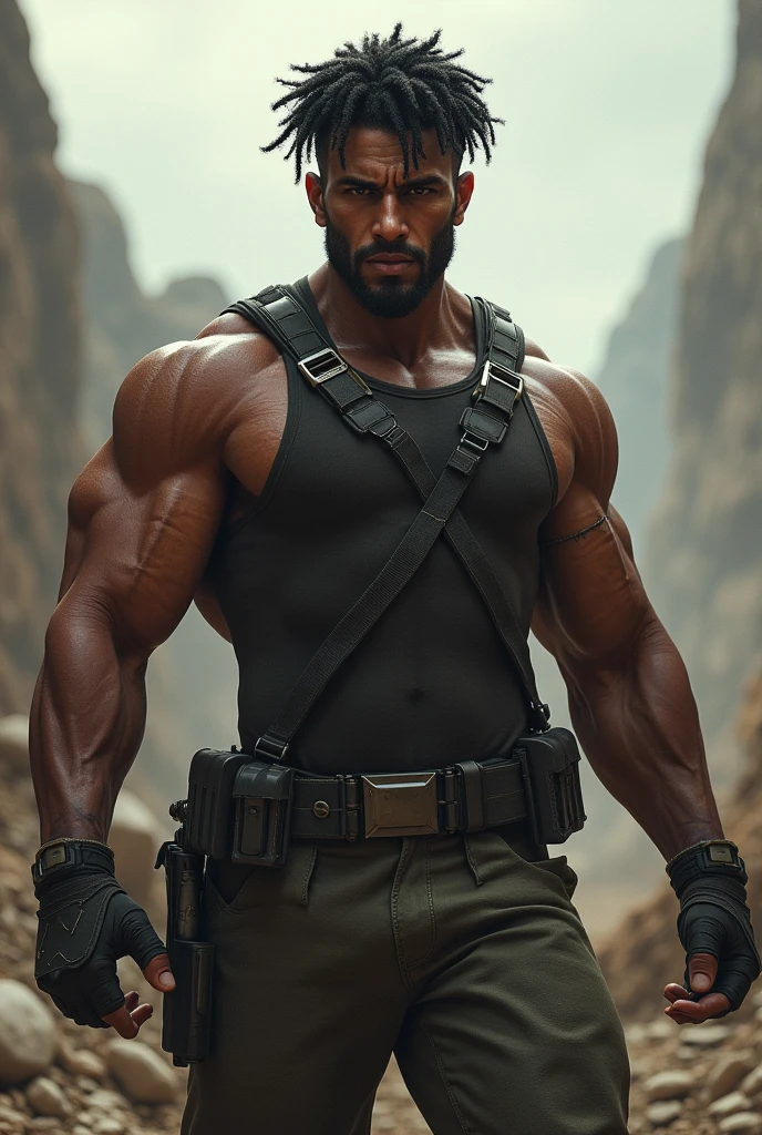 A muscular curly haired mixed race soldier 
