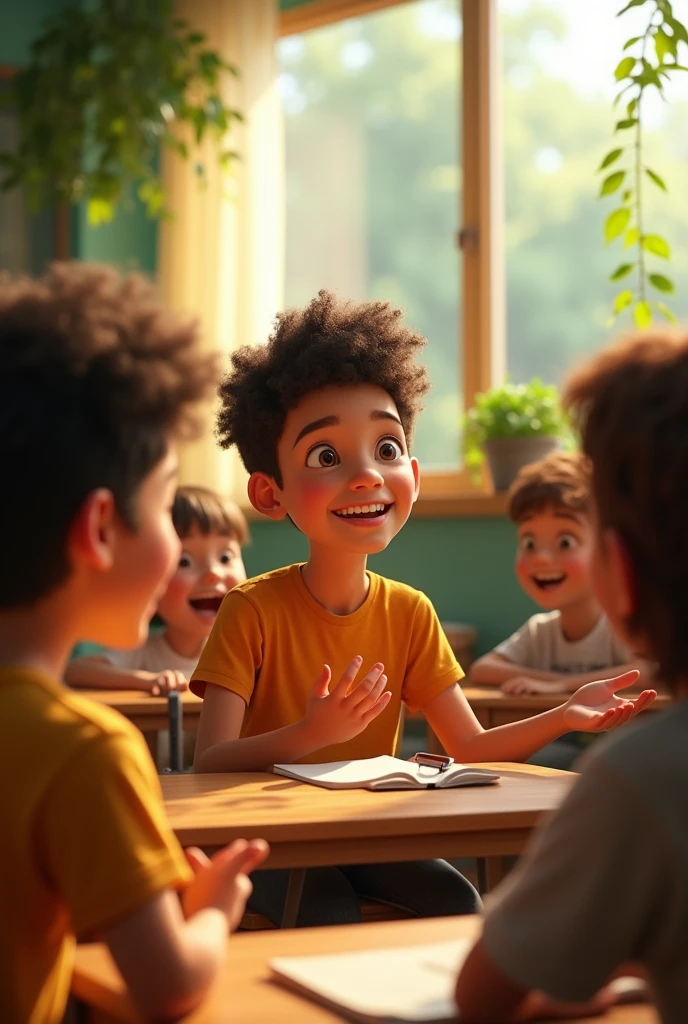 Students talk about a nature topic and their classmates pay attention Pixar