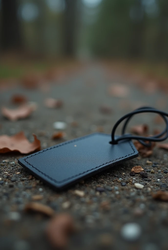 A black tag laying on the ground