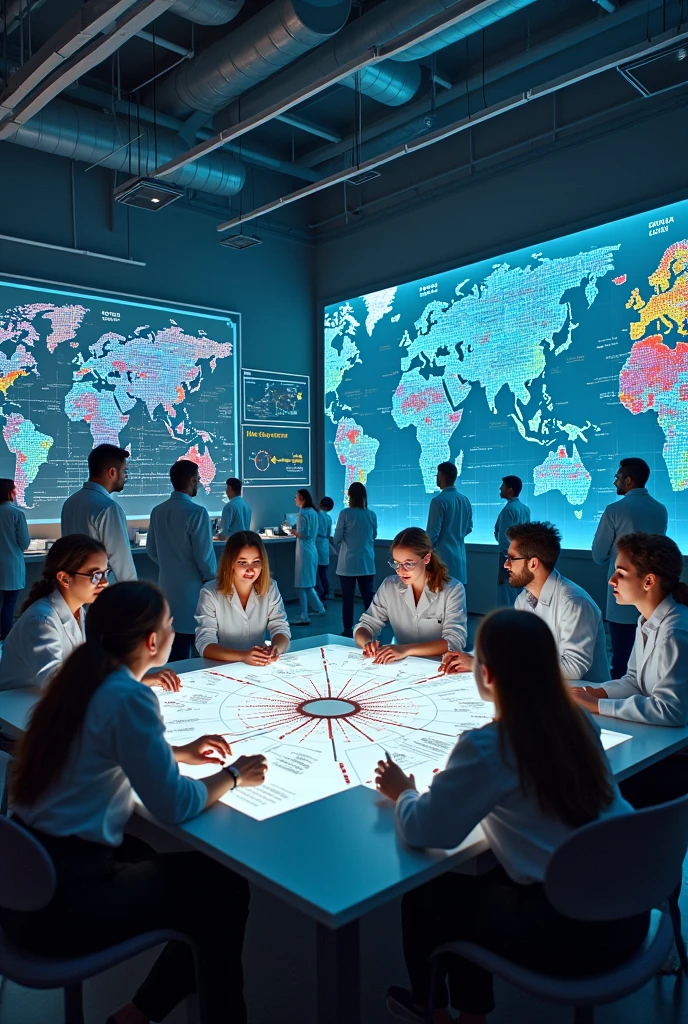 Imagine a vibrant and dynamic laboratory, where researchers are immersed in a sea of cultural data and images. Instead of fixed and static files, the walls are covered with animated graphics and timelines that constantly transform, showing how cultures evolve and intertwine over time.

In the center of the room, a large screen displays an interactive visual representation of various cultures and their changes, with colored arrows that show how cultural influences and practices shift and transform. Researchers are working with 3D models and simulations, adjusting and refining your analyses as new information comes in.

Ao fundo, a huge blackboard is full of notes, diagrams and maps that illustrate the complexity of cultural transformations. Scholars are engaged in lively discussions, some with expressions of euphoria and others of frustration, reflecting the difficulty and excitement in capturing and understanding the fluidity of cultures.

The environment conveys a sense of energy and movement, highlighting the importance of studying the constant evolution of cultural forms and the challenge of demonstrating these changes in an accurate and innovative way.
