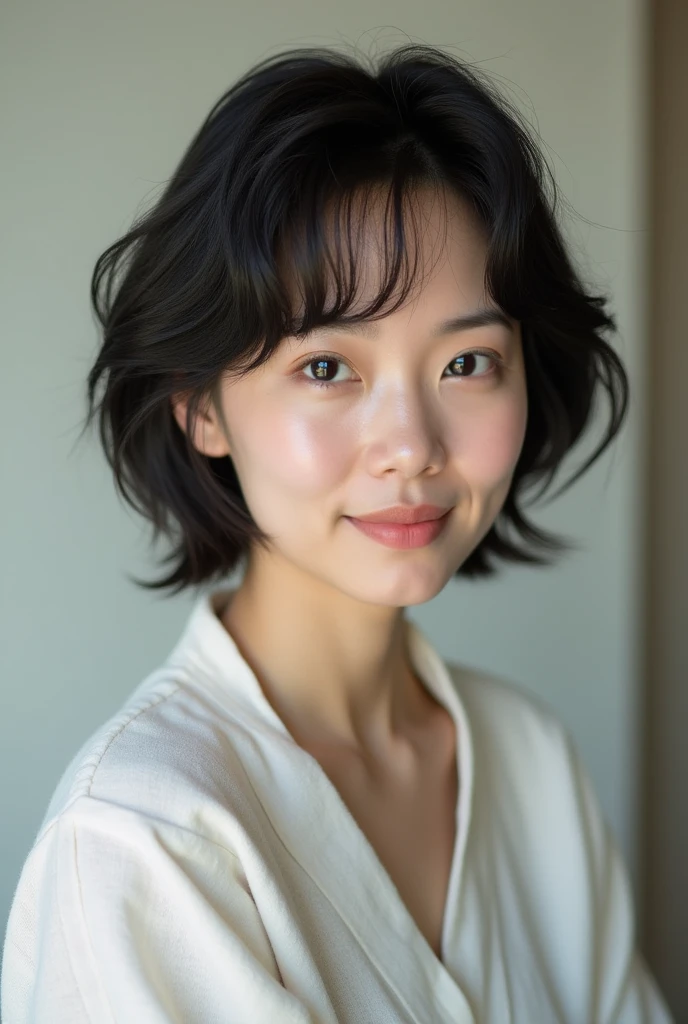 Cute Japanese 40-year-old woman、short hair、Bcup
