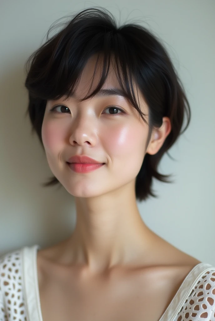 Cute Japanese 40-year-old woman、short hair、Ｂcup
