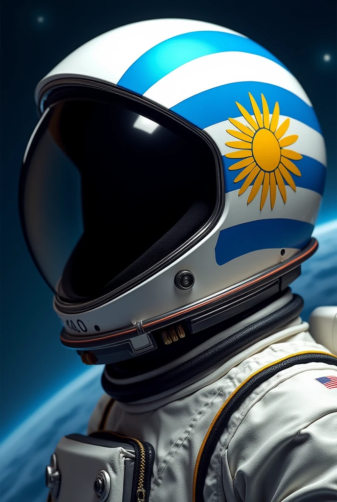 Astronaut helmet with Uruguay design, with a small Uruguayan flag
