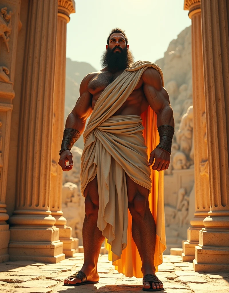 characters: Prometheus - Description: Prometheus - Epoch: Greek Antiquity - Clothing: Greek Tunic and Sandals - Place: Ancient Greece - Action: Presentation of Prometheus - Background: Ancient Greece - Map: Prometheus Close-up - Style: Hyper realistic, photographic realism, cinematography