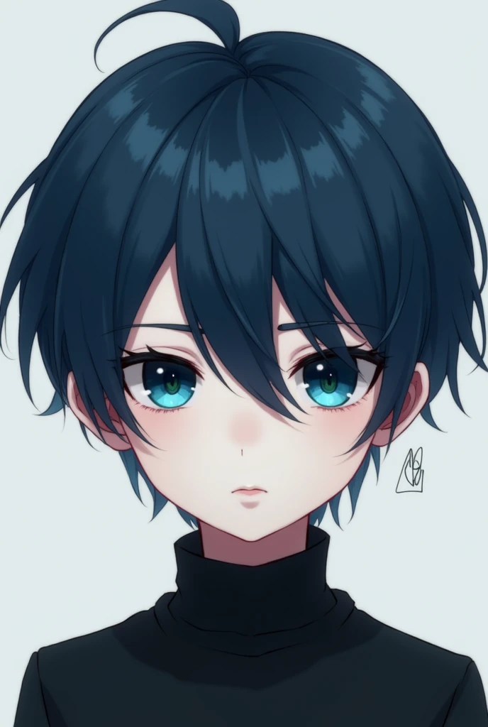 boy short dark blue hair dark blue eyes white skin tied