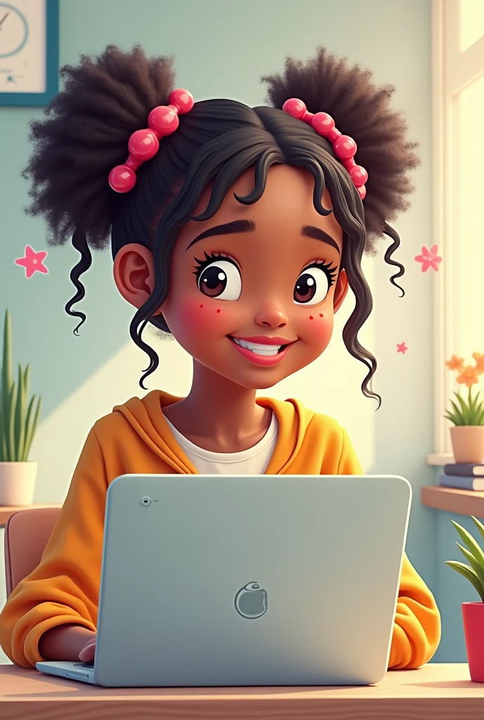 girl with curlers in virtual class 



