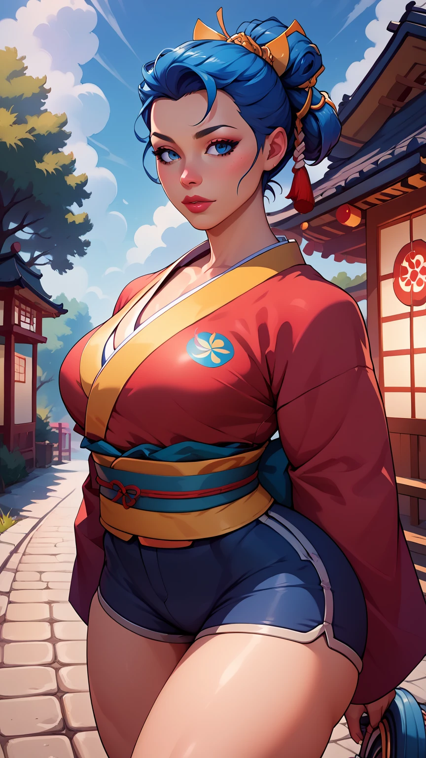 tomgirl, kimono, japanese clothing, Shorts bike, Ferreira, thighs big body muscular, clothes glued to the body,  FantasyStyle