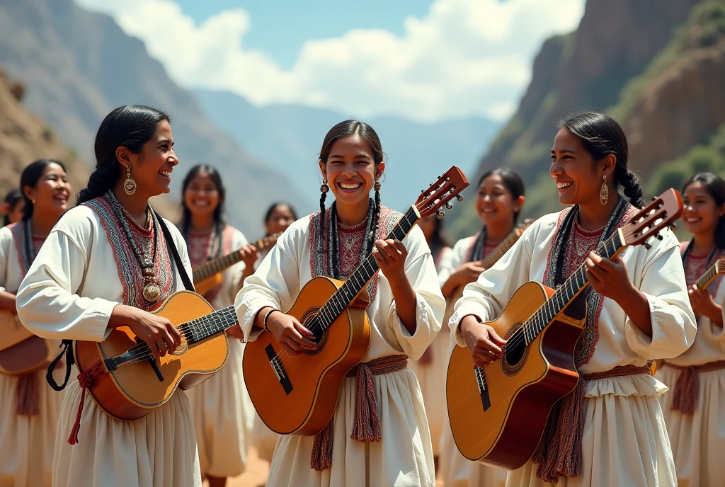 Tarahumara indigenous tribe of Mexico, playing instruments, little white clothing