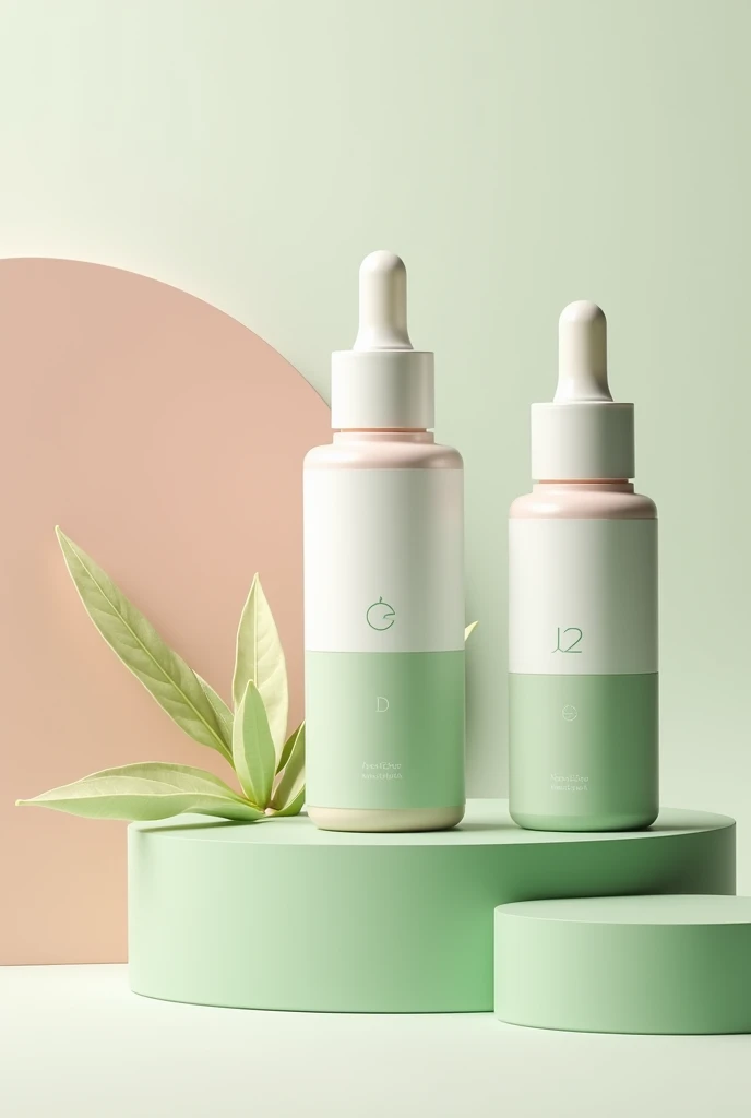 Design organic serum For the face, small bottles, white, pink and green, cute design, not many patterns, interesting about nature.  suitable for modern teenagers No need to enter letters