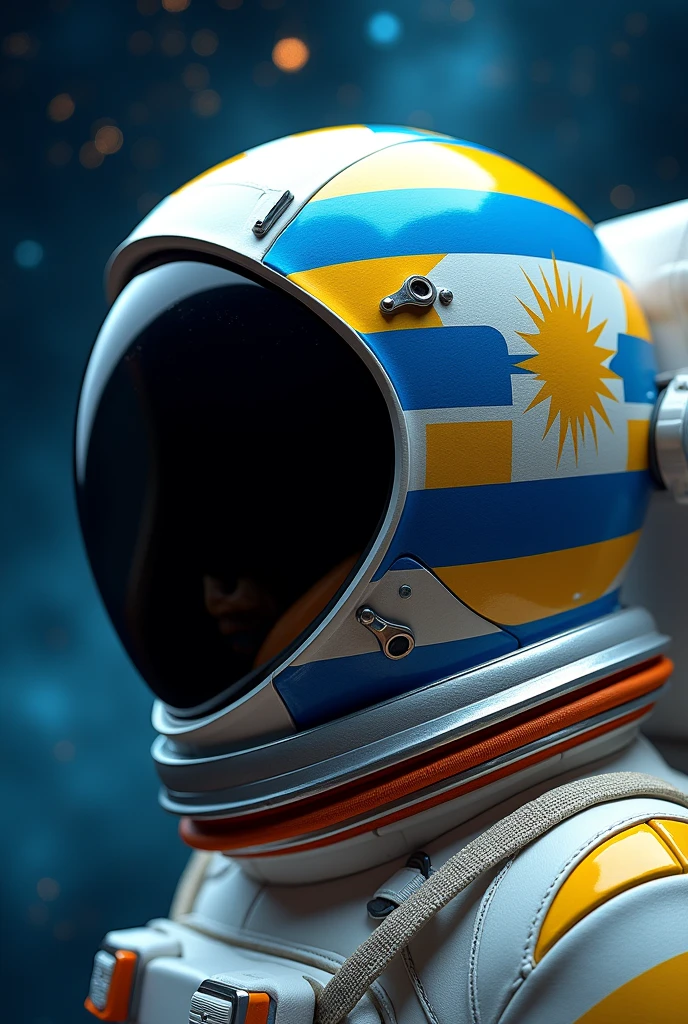 Astronaut helmet with Uruguay design, with a small Uruguayan flag