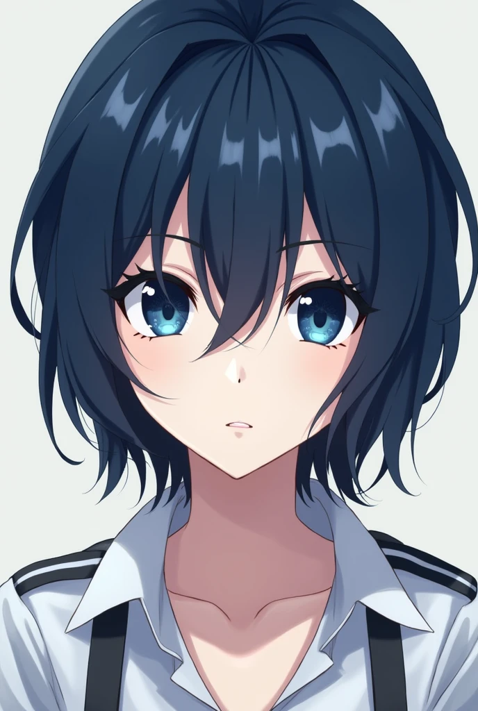 short dark blue hair dark blue eyes white skin tied up anime