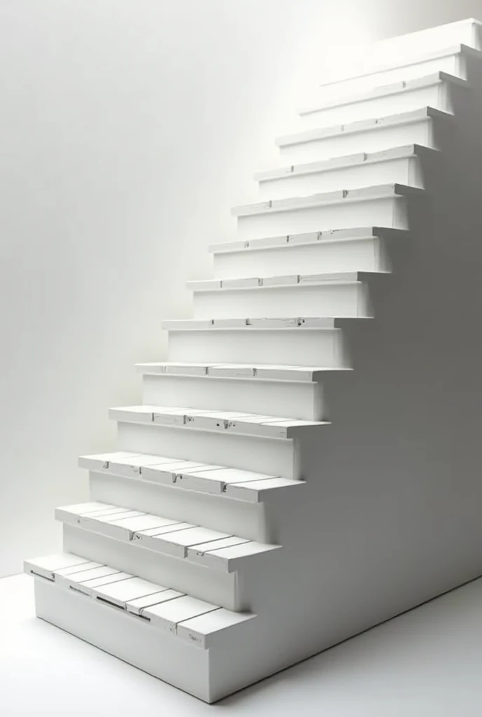 "Create a minimalist image of a piano that creates the illusion of a staircase. The piano keys should be aligned so that, when observing them, a sequence similar to ascending or descending steps is perceived. Use clean lines and simple geometric design, with a monochromatic color scheme, to maintain the minimalist essence. Do not add additional details that distract from the illusion."