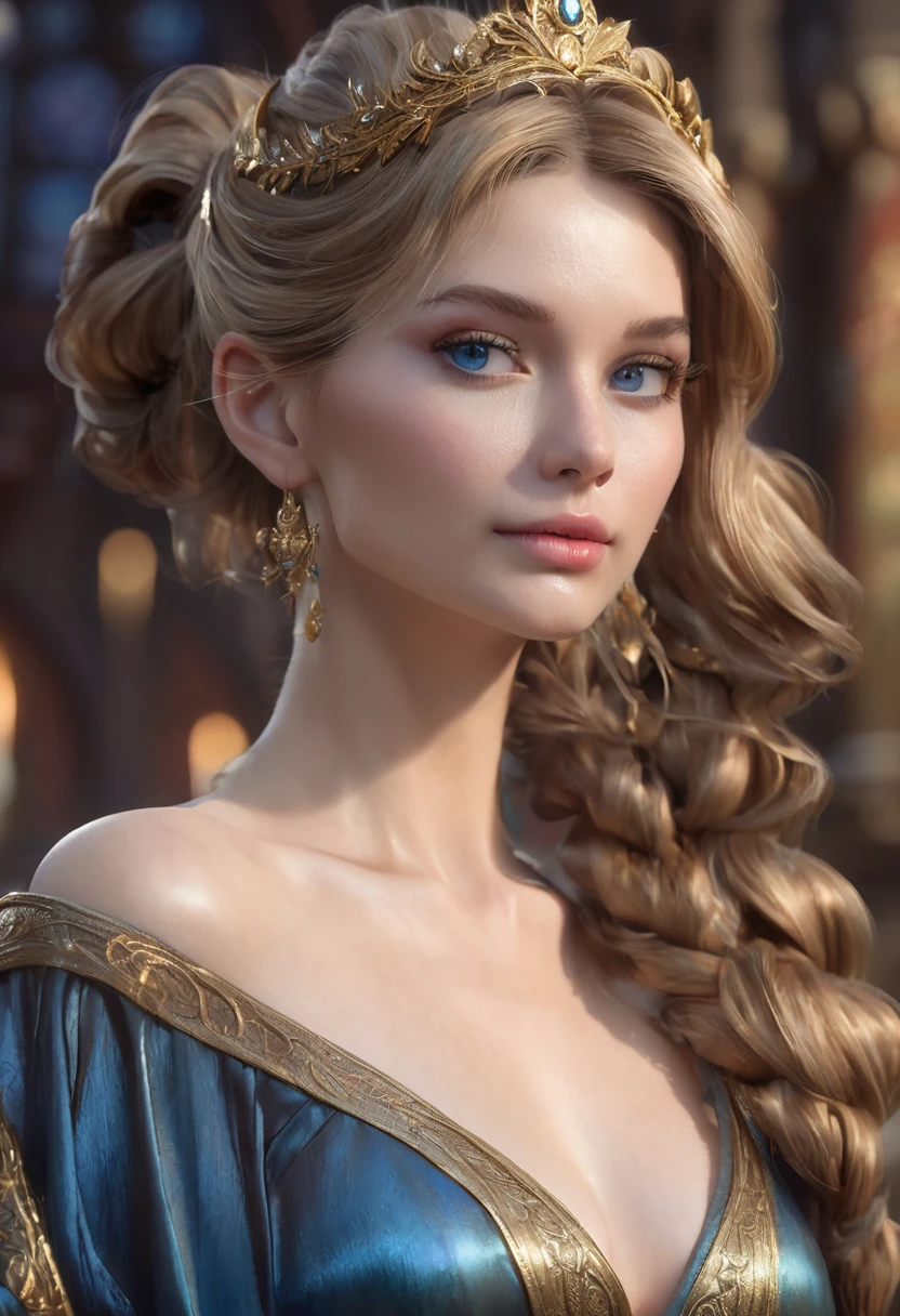 A woman, she has elf ears, long golden brown hair in a neat bun, (((a woman with hair in a neat bun 1.7)))(((very beautiful))), perfect faces, she is in a dark castle, cool palette, body-conscious long black dress with a high collar, gray blue eyes, 8K, slim body, extremely detailed, (high quality, realistic, photorealistic: 1.37), ideal proportions and defined skin, meticulously crafted features, unapproachable beauty, perfection, artistic art, vivid realism, hyper-detailed sculpting, realistic shapes, truly awe-inspiring, impeccable craftsmanship, pure brilliance, ethereal beauty, delicate contours, striking poses, sublime beauty, subtle nuances, dynamic compositions, vibrant colors, perfect lighting, moving expressions, heavenly aura, majestic presence, dreamlike atmosphere, unmatched detailed octane rendering trend on artstation, artistic photography 8k, photorealistic concept art, natural light soft cinematic volumetric, chiaroscuro, award-winning photography, fine art, oil on canvas, beautiful, detailed, intricate, insane