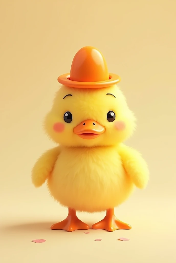 Kawaii duck with an orange pylon on the head like a hat