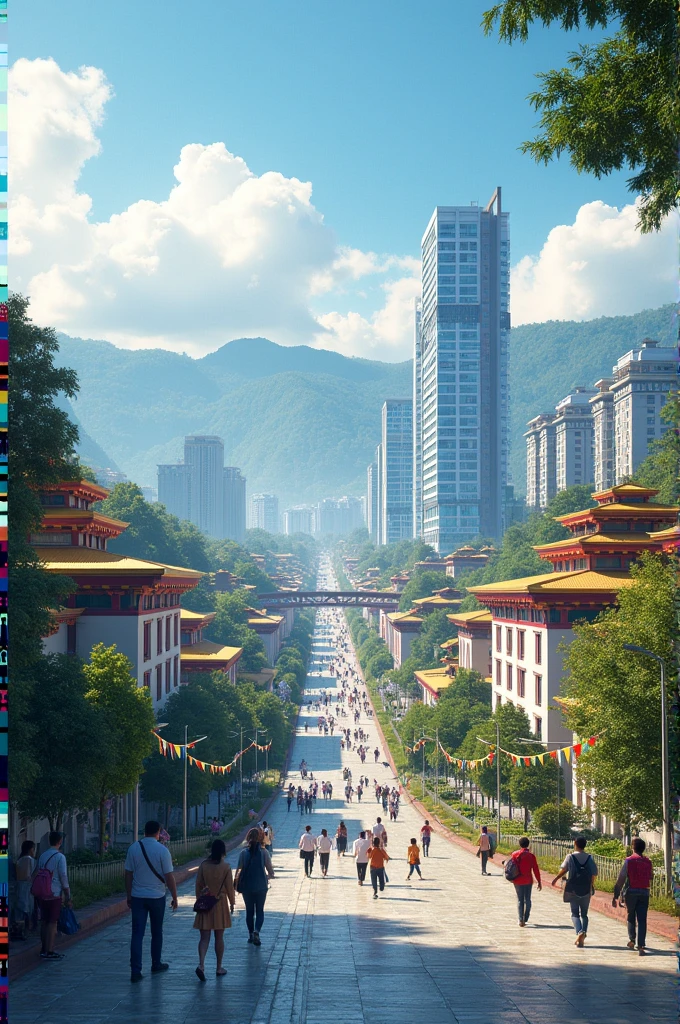 Bhutan with big hospitals, school and infrastructure