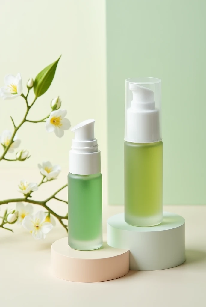 Design organic serum For the face, small bottles, white, pink and green, cute design, not many patterns, interesting about nature.  suitable for modern teenagers No need to enter letters