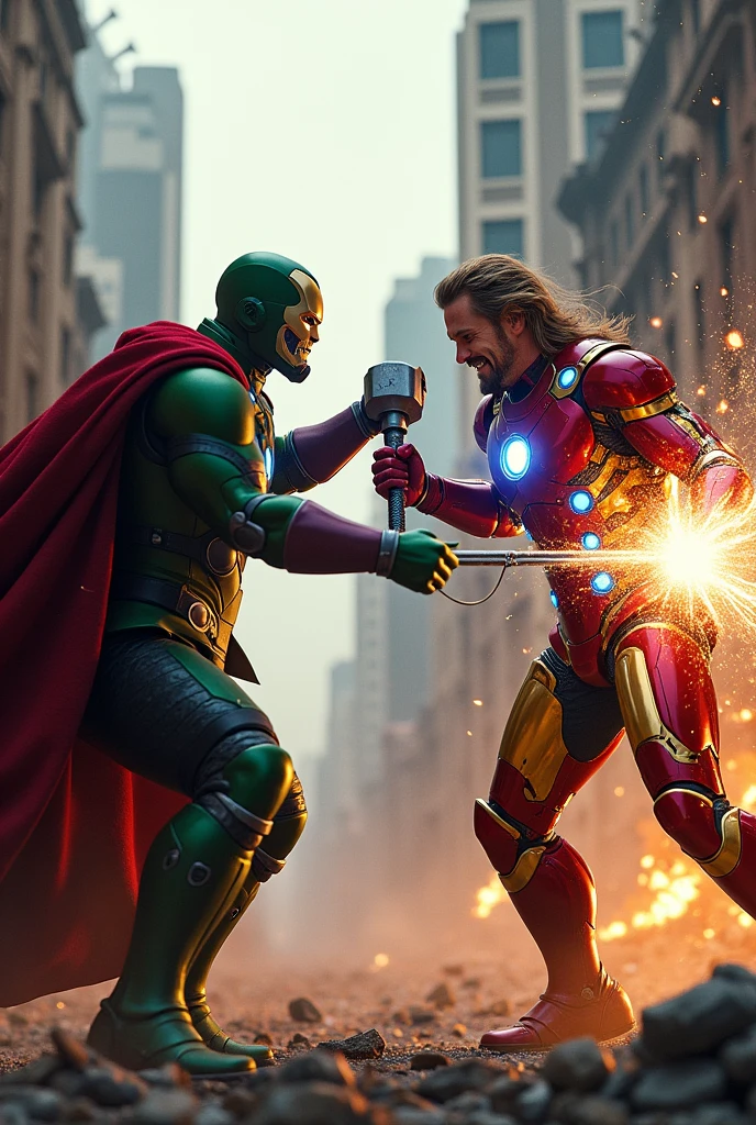 Rdj in Dr doom suit fight with thor