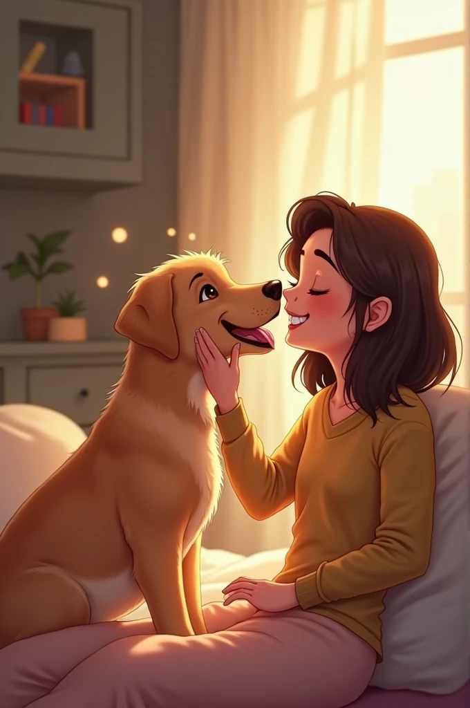 Dog licking woman