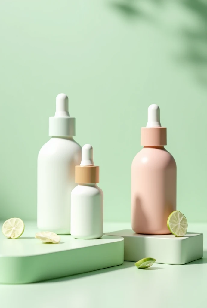 Design organic serum For the face, small bottles, white, pink and green, cute design, not many patterns, interesting about nature.  suitable for modern agers No need to enter letters