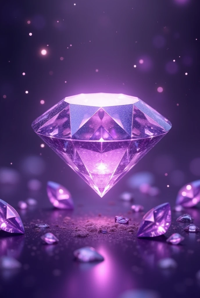 This image is、紫色の背景に浮かぶbeautifulダイヤモンドを示しています。Diamonds are multifaceted、It reflects light and shines brightly。In the background、It is dotted with faint purple light spots and star-like particles.、It creates a fantastic atmosphere。The overall visual gives off a mysterious and attractive impression.。
beautiful。
Make the diamond bigger。
Small purple diamonds scattered around。