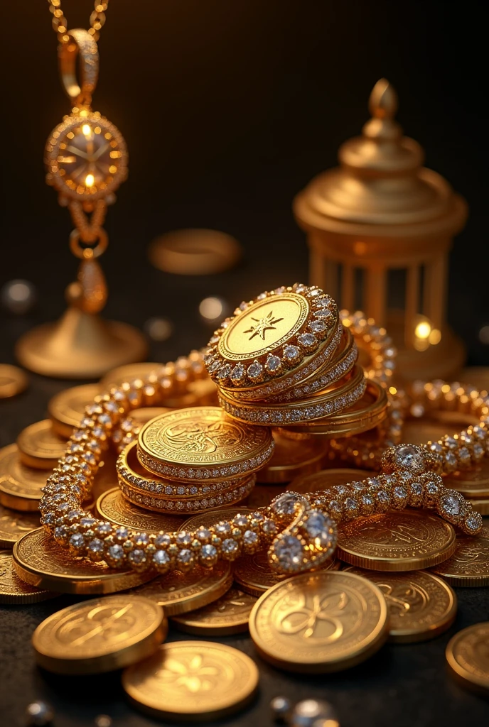 Gold jewelry's & coins & diamonds with cage