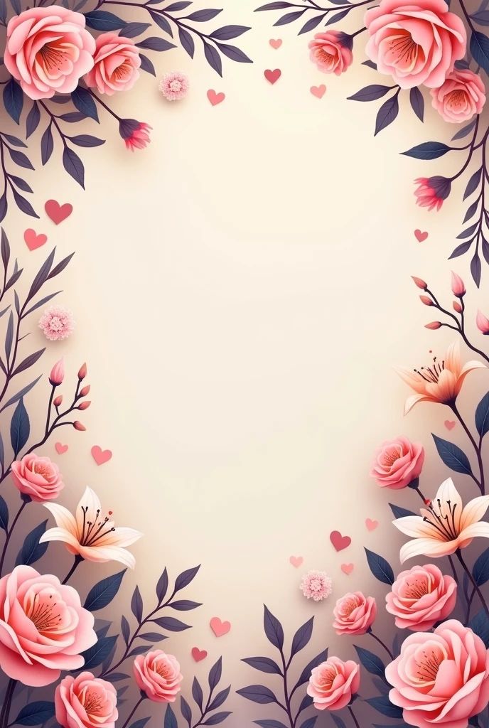 "Design a wedding card with a romantic theme featuring the names 'Abhishek' and 'Muskan.' The background should be filled with delicate flowers and hearts to convey a sense of love and celebration. Use soft, elegant colors to create a warm and inviting atmosphere, making sure the names stand out prominently. Include a heartfelt message or quote about love to complete the design."