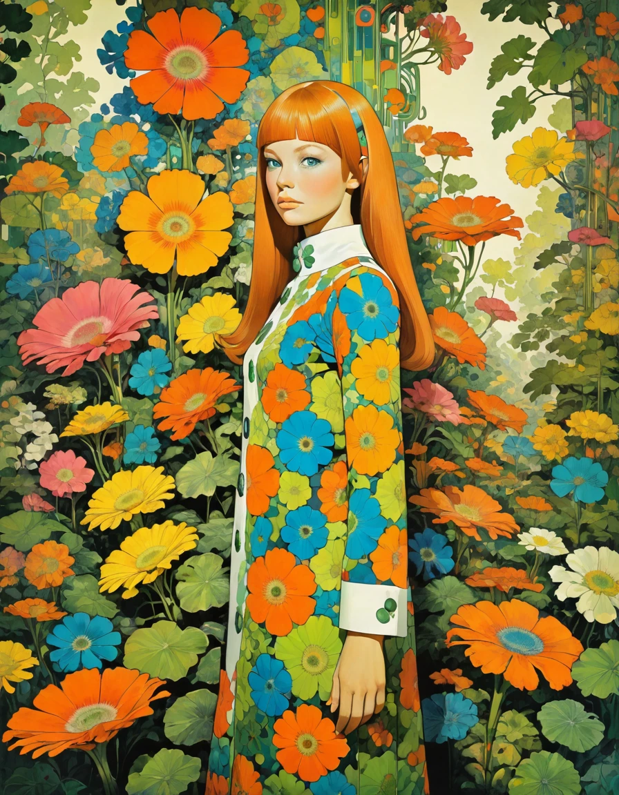 jugendstil 1960's mod psychedelic epic full body portrait by John Pitre and Marimekko botanical