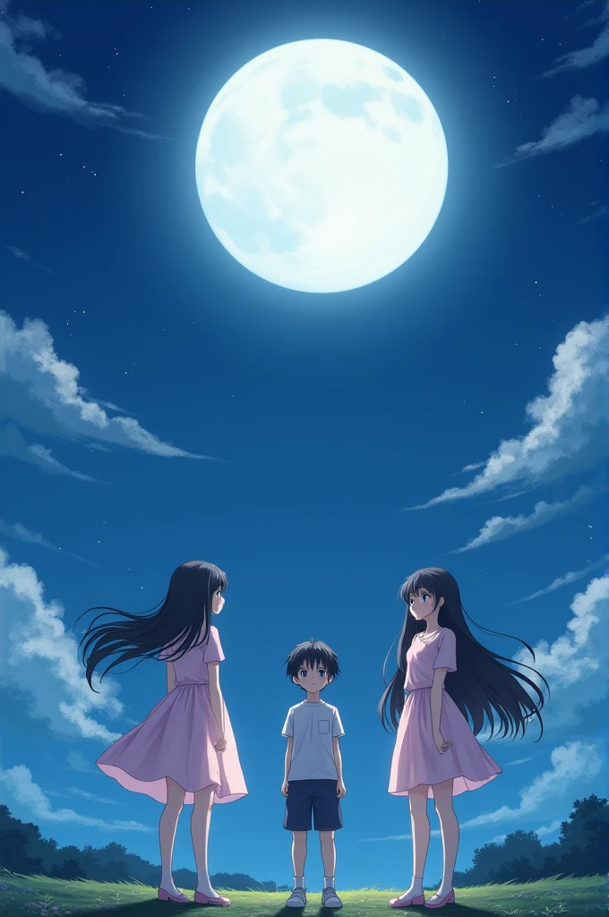 Three girls one boy in a Moonlight anime