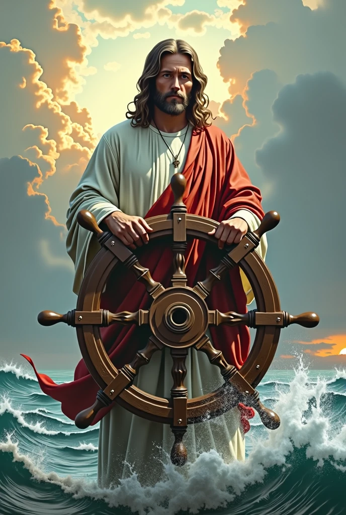 Jesus Christ with ship's rudder