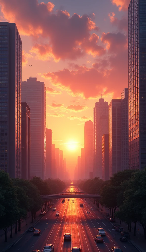 A sunset in the city.