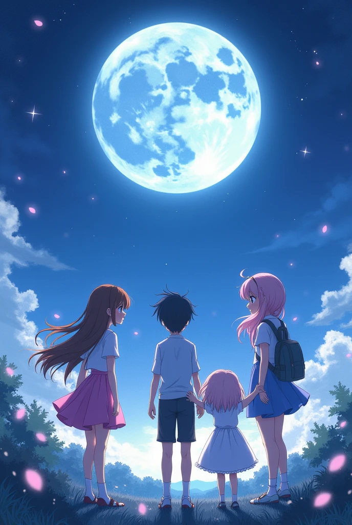 Three girls and one boy in a Moonlight anime