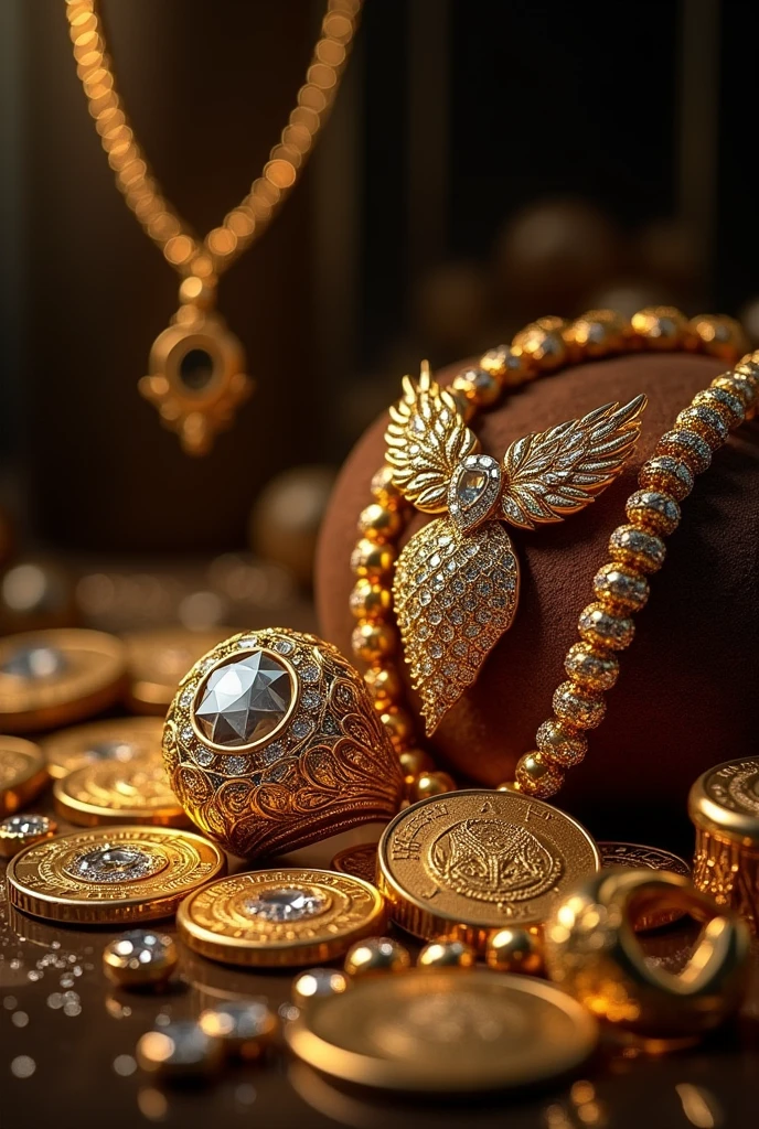 Gold jewelry's & coins & diamonds with cage