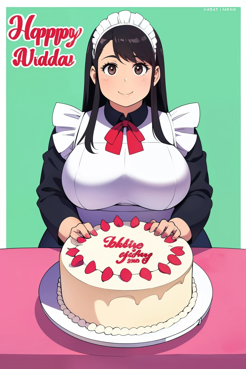 Plump big breasts black hair brown eyes chubby smile longer hair maid cake feliz cumpleaños amor