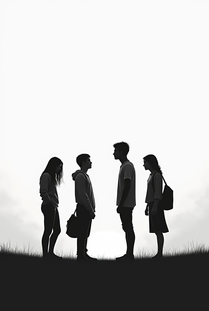 An image that represents the division that exists between young people and Jesus when they have not received his heart., where there is a line between them for separation. Something related to that. Let it be only the silhouette, the black line, that young people want to pray without bags