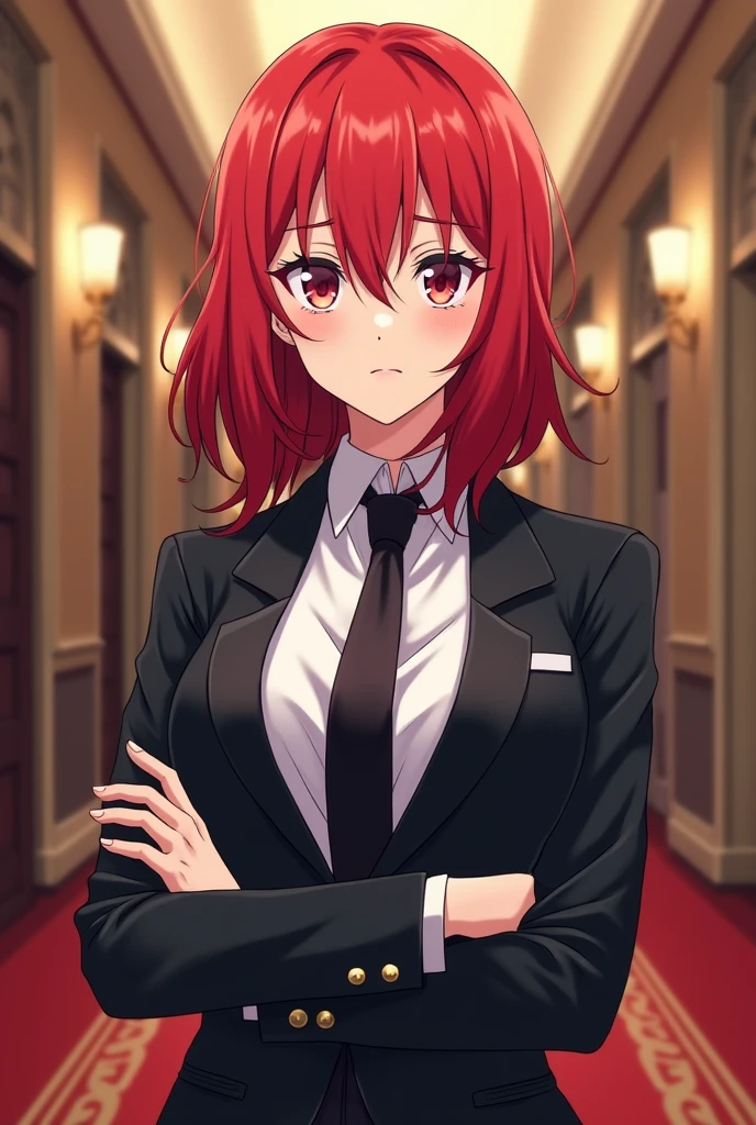 Anime girl 3 she's works in gouvernment,she have mid-length bright red hair,she's libertine she's ENTJ-A