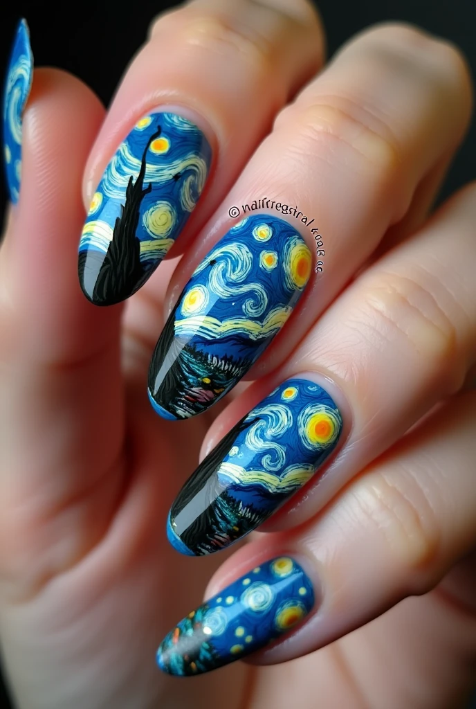 💅 Vangogh's Starry Sky Painted Nails