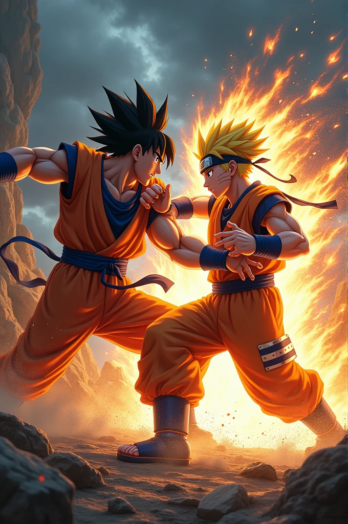 Naruto getting beaten by Goku