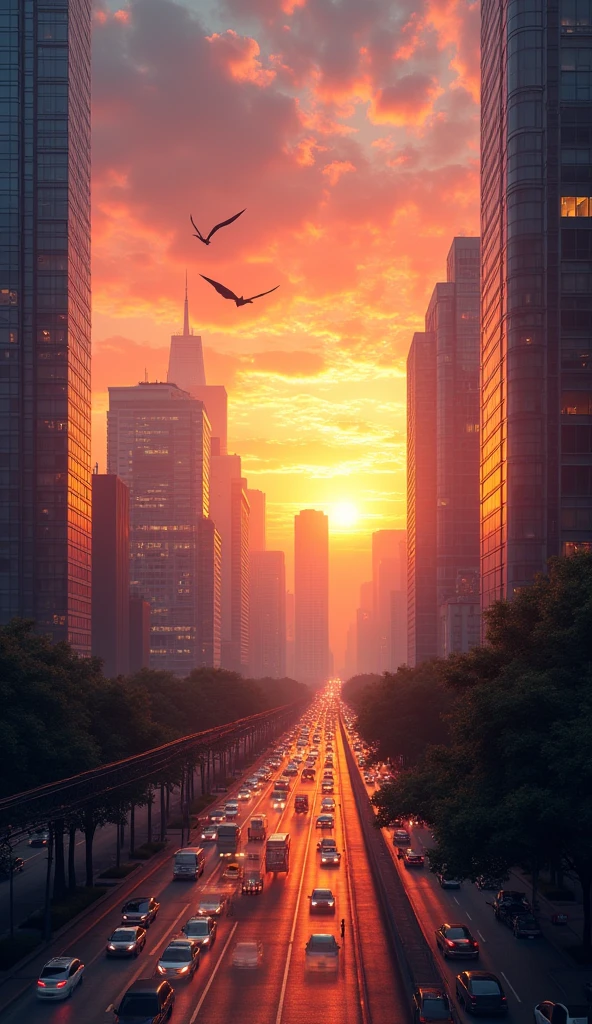 A sunset in the city.