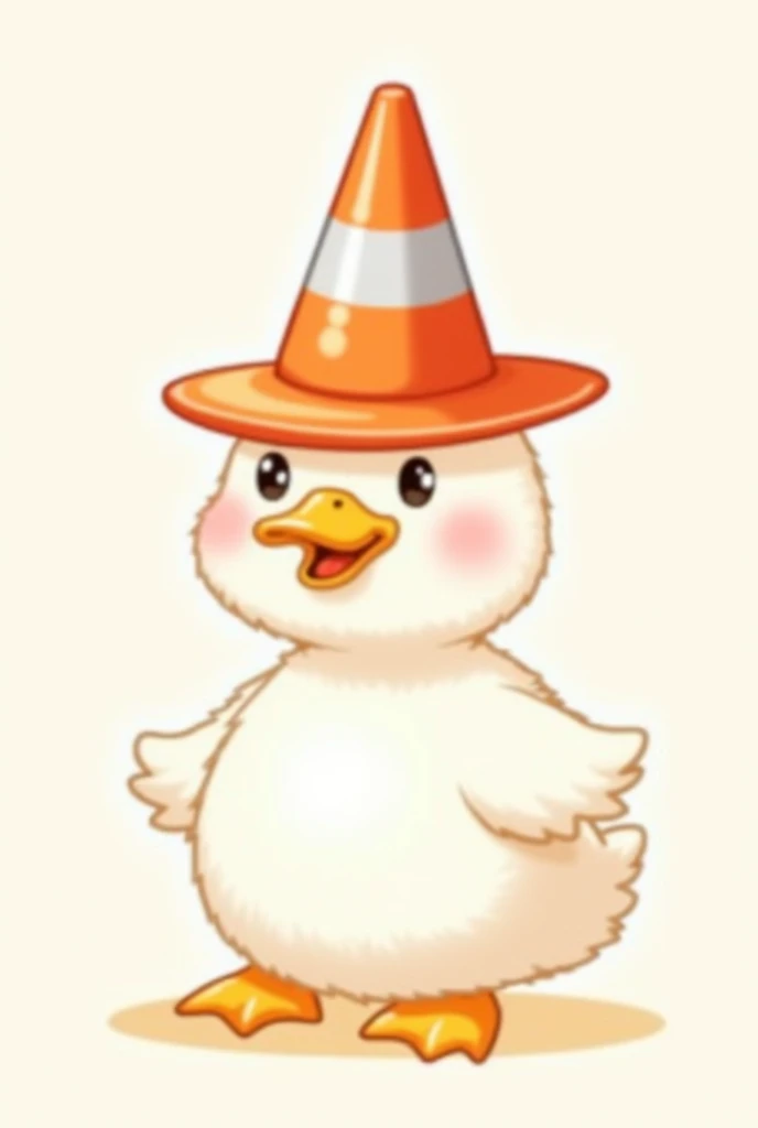 Sticker Kawaii white duck with an orange pylon on the head like a hat