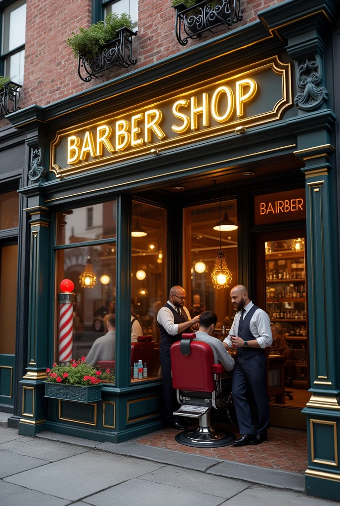 Create for me an image of a barbershop with the golden name 