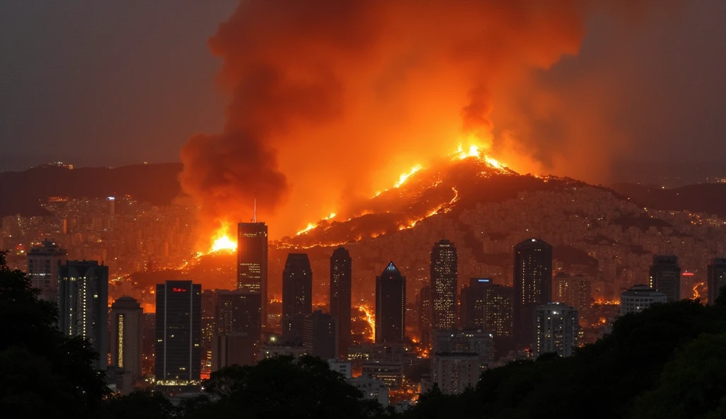 City of Rio de Janeiro/Brazil in chaos; fires in buildings