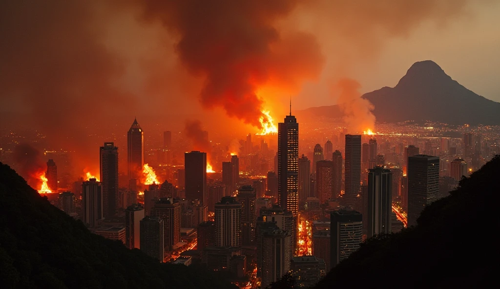 City of Rio de Janeiro/Brazil in chaos; fires in buildings