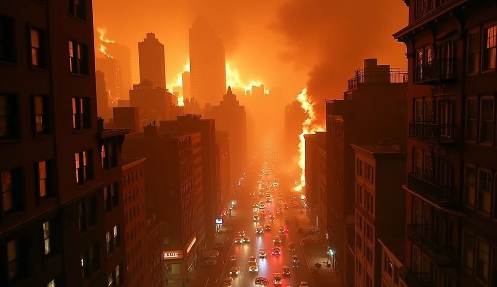 New York City in Chaos; fires in buildings in broad daylight