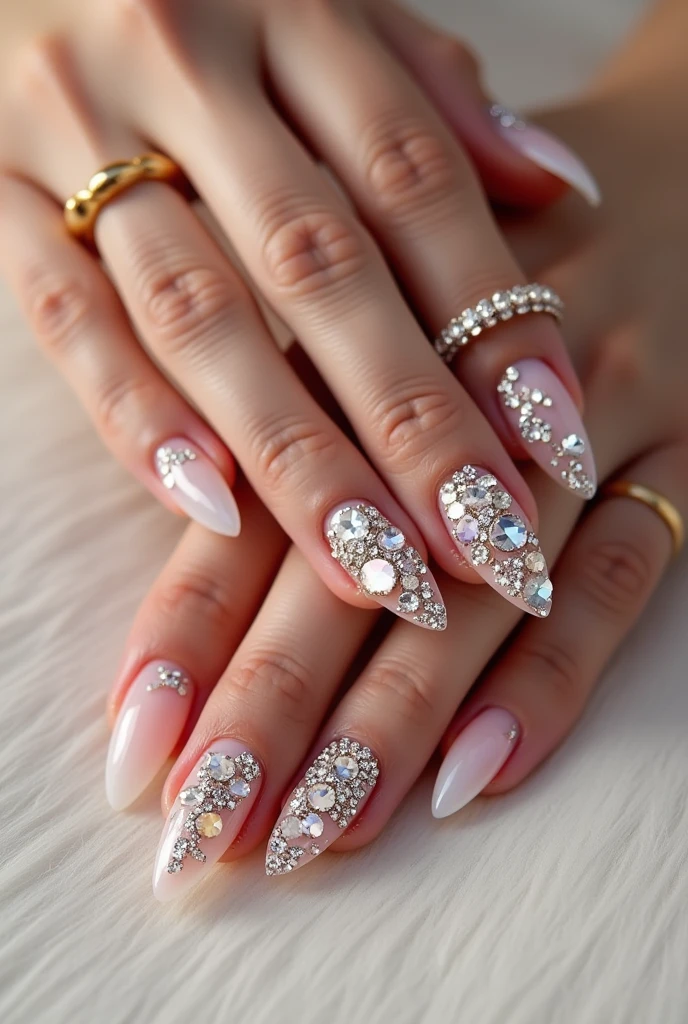 💅 nails painted with crystal stones