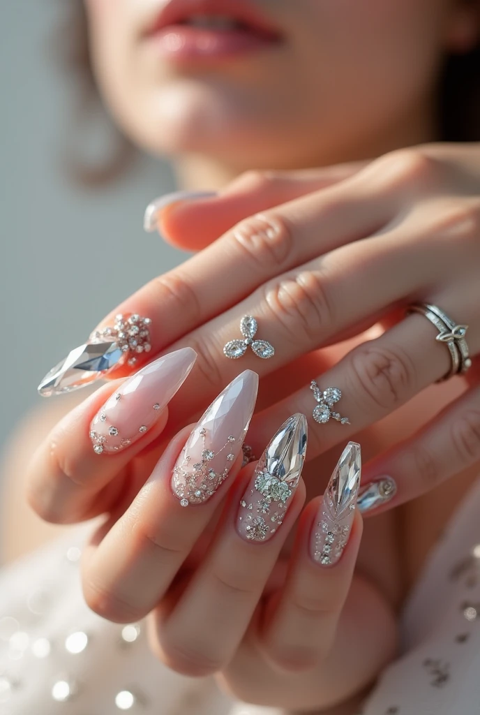 💅 nails painted with crystal stones
